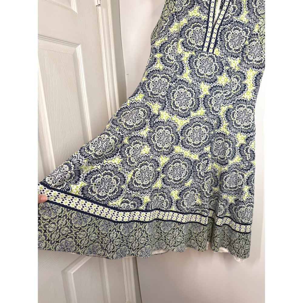 Maggy London Blue Lime Green Floral Medallion Fit & Flare Dress Size 10 Summer - Picture 4 of 11